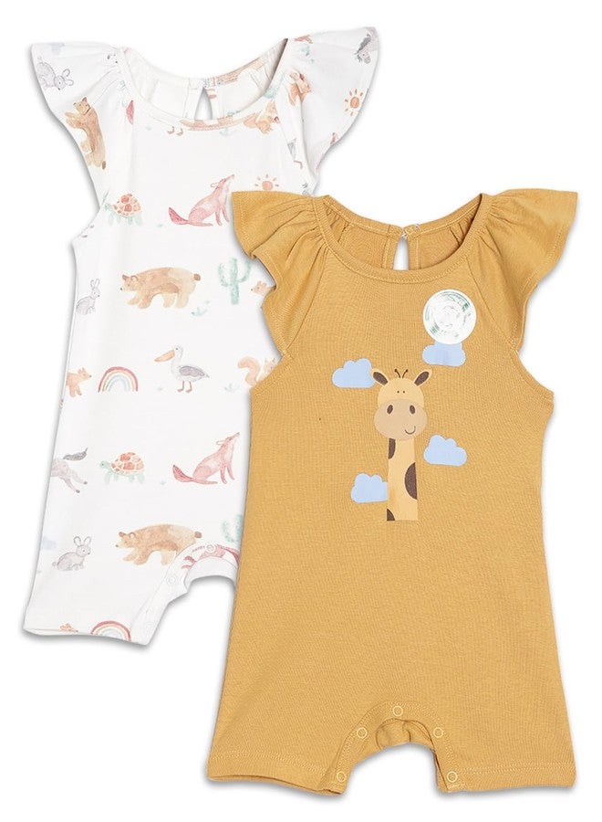 Broon Boys & Girls Mustard and White Printed Rompers | Premium Organic Cotton | Short Sleeves with Allover Print | Infant Wear | Skin Friendly | Chemical Free | Pack of 2 - Image 1