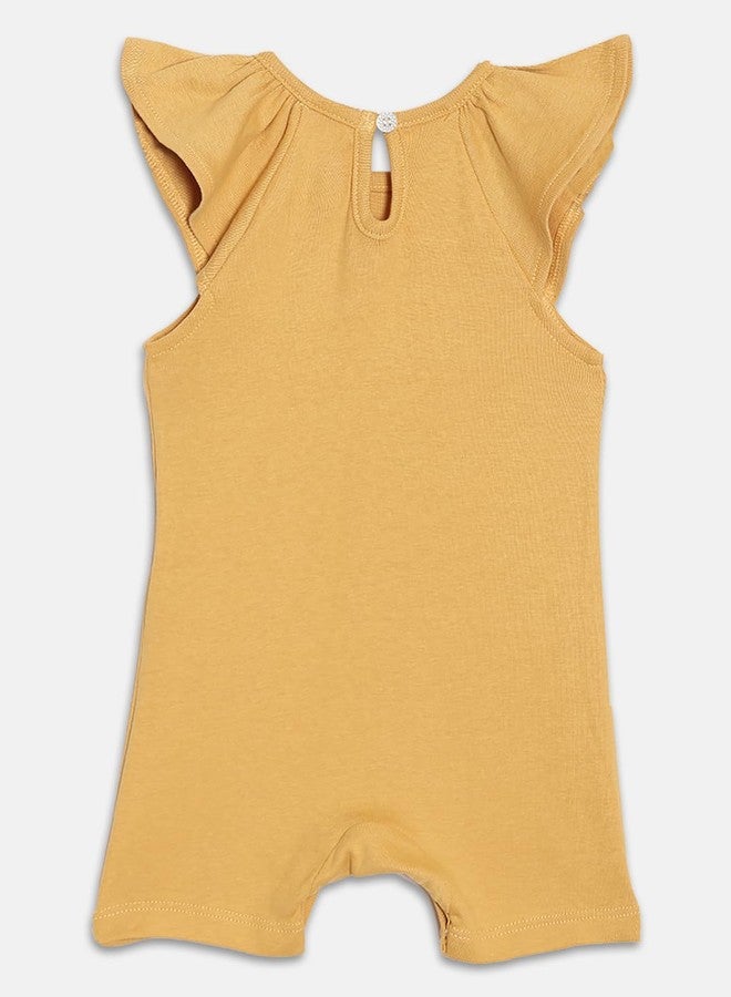 Broon Boys & Girls Mustard and White Printed Rompers | Premium Organic Cotton | Short Sleeves with Allover Print | Infant Wear | Skin Friendly | Chemical Free | Pack of 2 - Image 4