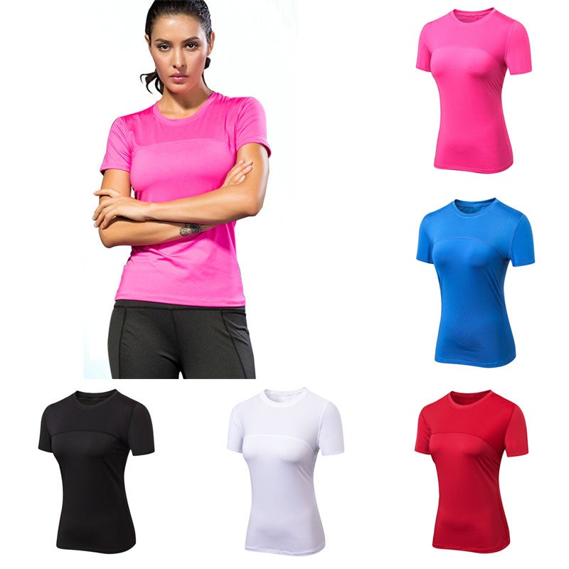 Women Short Sleeve T-shirt Workout Yoga Running Shirts Quick Dry Performance Exercise Gym Baselayer Sport Casual Tops - Image 1