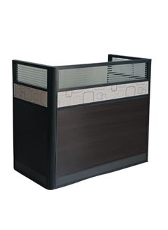 SILA Modern Single Workstation Reception Desk for Front Office – Premium Quality Table with HDF & Glass Partition, Color Coffee 100cm  - Image 1