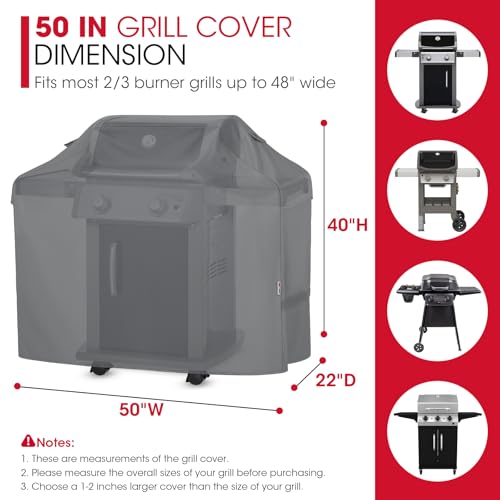Unicook 50 Inch Grill Cover for 48 Inch Outdoor Grill, Heavy Duty Waterproof BBQ Cover Compatible with Weber Spirit 200 Series, Fade Resiatnt Gas Barbecue Protector, All Weather Protection, Grey - Image 2