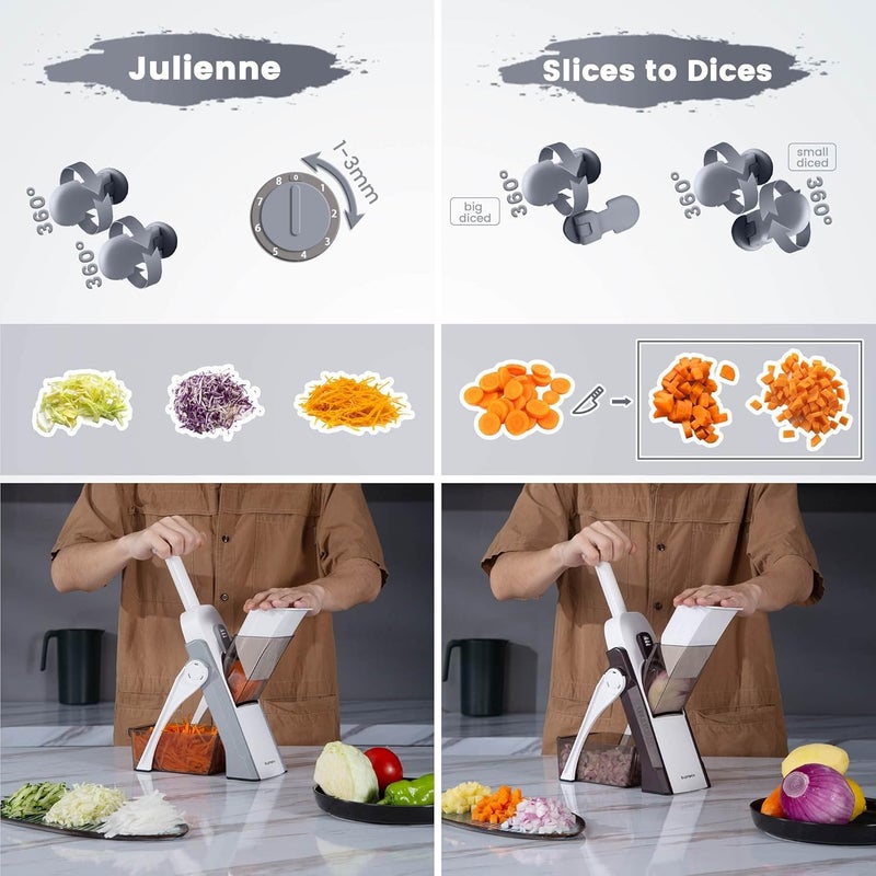 SupMaKin Safe Mandoline Slicer, Potato Slicer Maual Vegetable Chopper Adjustable Thickness Food Cutter, Kitchen Chopping Artifact for Cooking Meal Prep (Gray) - Image 4