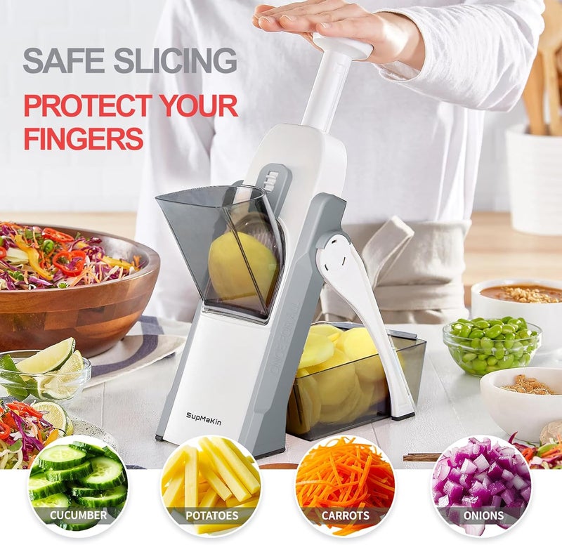 SupMaKin Safe Mandoline Slicer, Potato Slicer Maual Vegetable Chopper Adjustable Thickness Food Cutter, Kitchen Chopping Artifact for Cooking Meal Prep (Gray) - Image 2