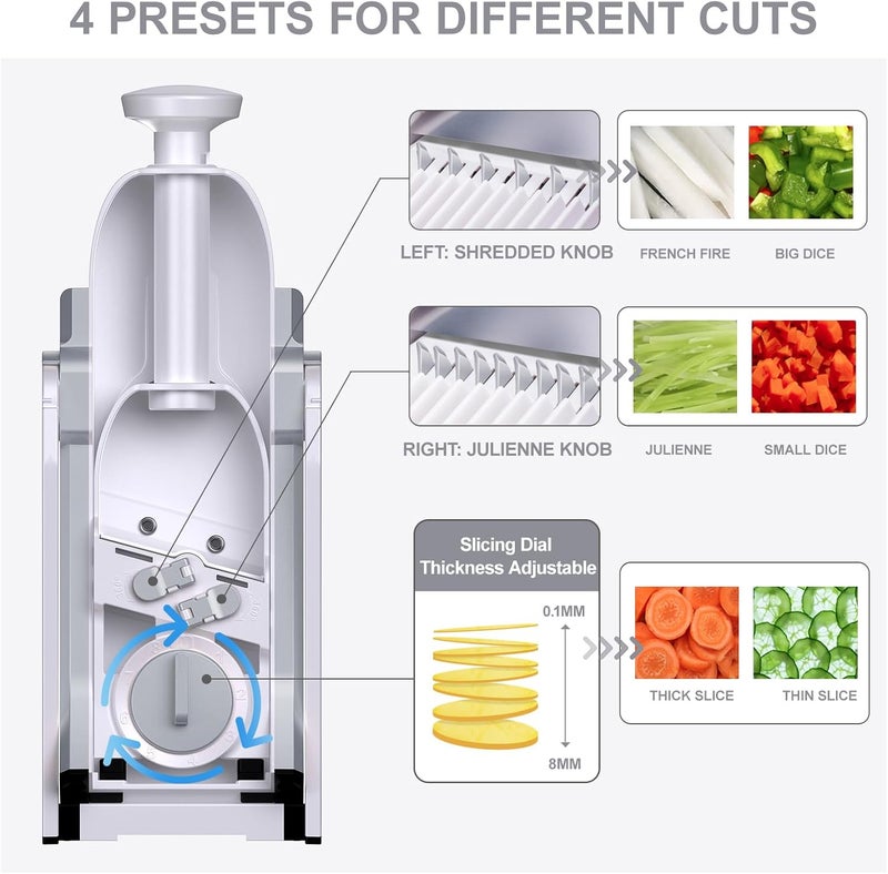 SupMaKin Safe Mandoline Slicer, Potato Slicer Maual Vegetable Chopper Adjustable Thickness Food Cutter, Kitchen Chopping Artifact for Cooking Meal Prep (Gray) - Image 3