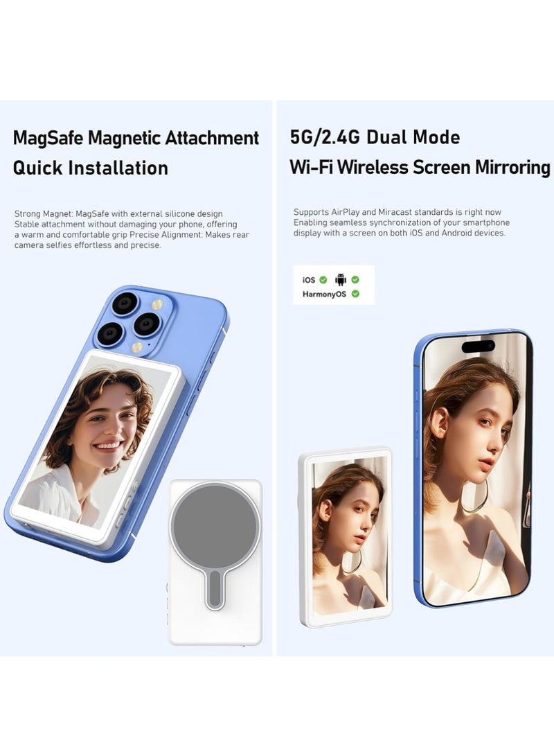 X-level Phone Vlog Selfie Monitor Screen | Magnetic Selfie Screen |Mirror Selfie Monitor | Rear Camera Monitor Compatible iPhone & Android Phone| Wireless Connection/Bluetooth Remote for TikTok, Instagram, YouTube Low Latency - Image 2