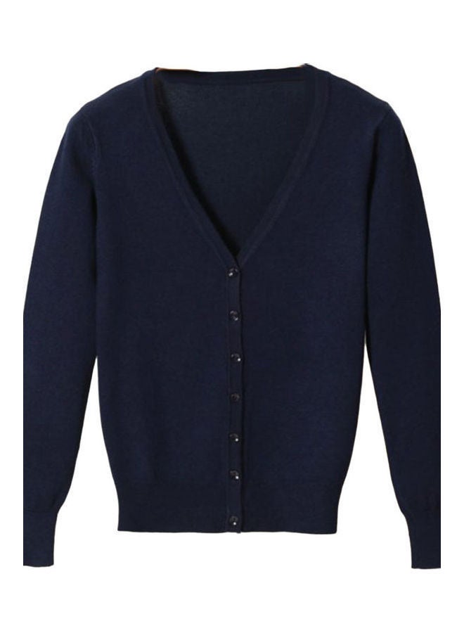 NIBEMINENT Solid Long Sleeve Cardigan Navy Blue - Image 1