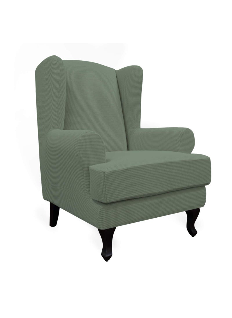 Easy-Going EasyGoing Stretch Wingback Chair Sofa Slipcover 2Piece Sofa Cover Furniture Protector Couch Soft with Elastic Bottom Spandex Jacquard Fabric Small Checks Greyish Green 
