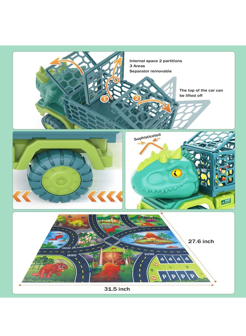 Moonmen Dinosaur Truck Toys for Kids, Tyrannosaurus Car Toy with 15 Dino Figures, Large Activity Play Mat, Dinosaur Eggs, Dinosaur Play Set for Boys and Girls - Image 3