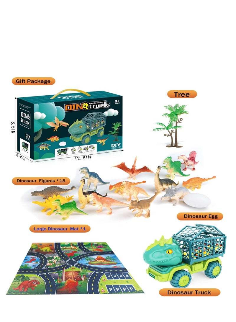 Moonmen Dinosaur Truck Toys for Kids, Tyrannosaurus Car Toy with 15 Dino Figures, Large Activity Play Mat, Dinosaur Eggs, Dinosaur Play Set for Boys and Girls - Image 2