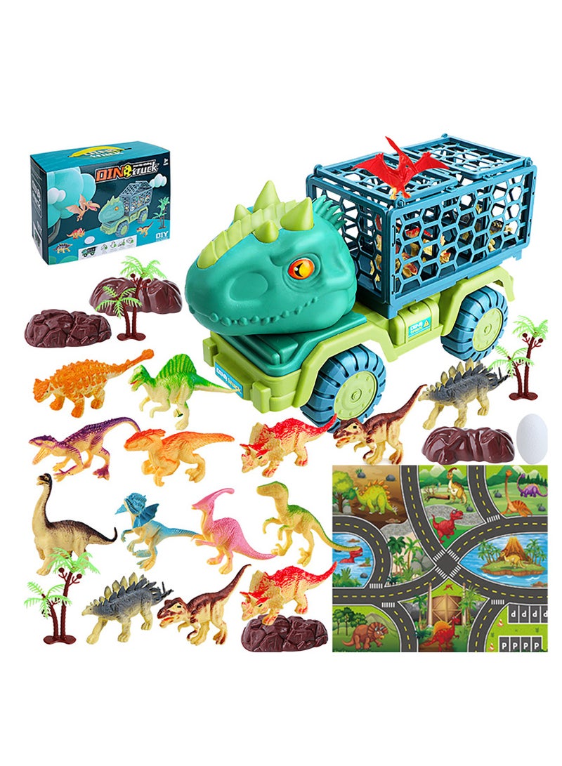 Moonmen Dinosaur Truck Toys for Kids, Tyrannosaurus Car Toy with 15 Dino Figures, Large Activity Play Mat, Dinosaur Eggs, Dinosaur Play Set for Boys and Girls - Image 4