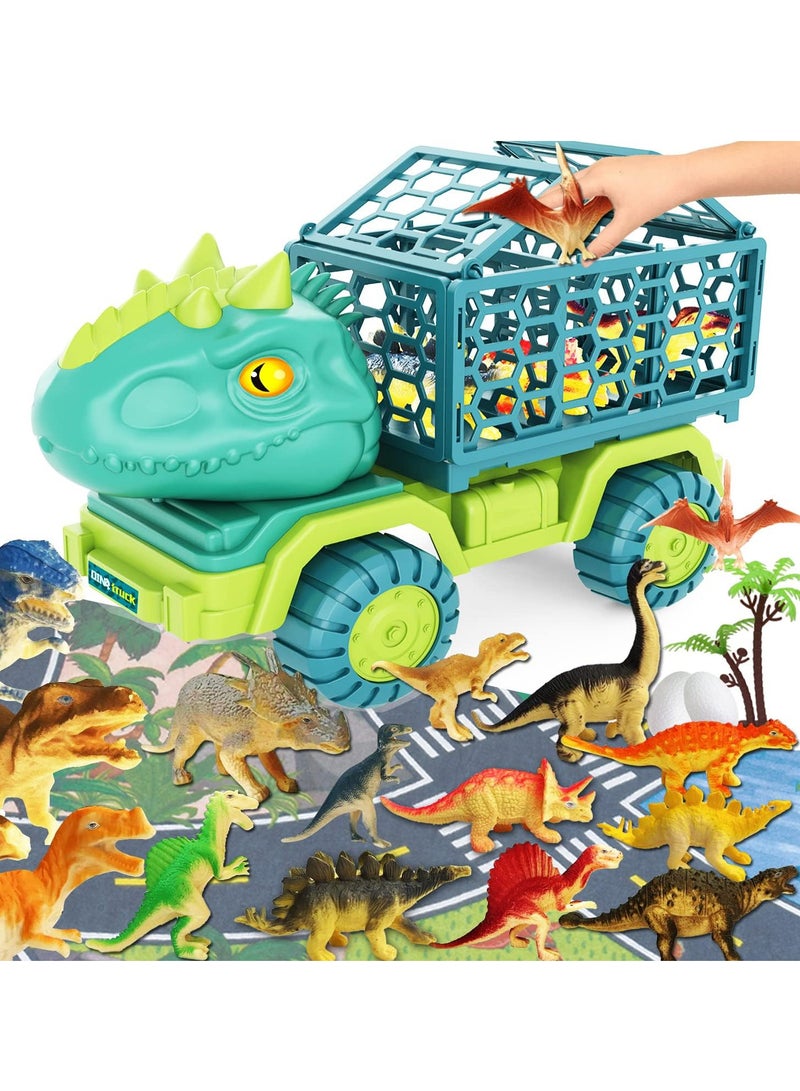 Moonmen Dinosaur Truck Toys for Kids, Tyrannosaurus Car Toy with 15 Dino Figures, Large Activity Play Mat, Dinosaur Eggs, Dinosaur Play Set for Boys and Girls - Image 1