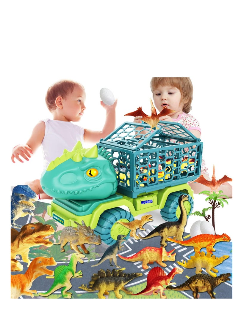 Moonmen Dinosaur Truck Toys for Kids, Tyrannosaurus Car Toy with 15 Dino Figures, Large Activity Play Mat, Dinosaur Eggs, Dinosaur Play Set for Boys and Girls - Image 5