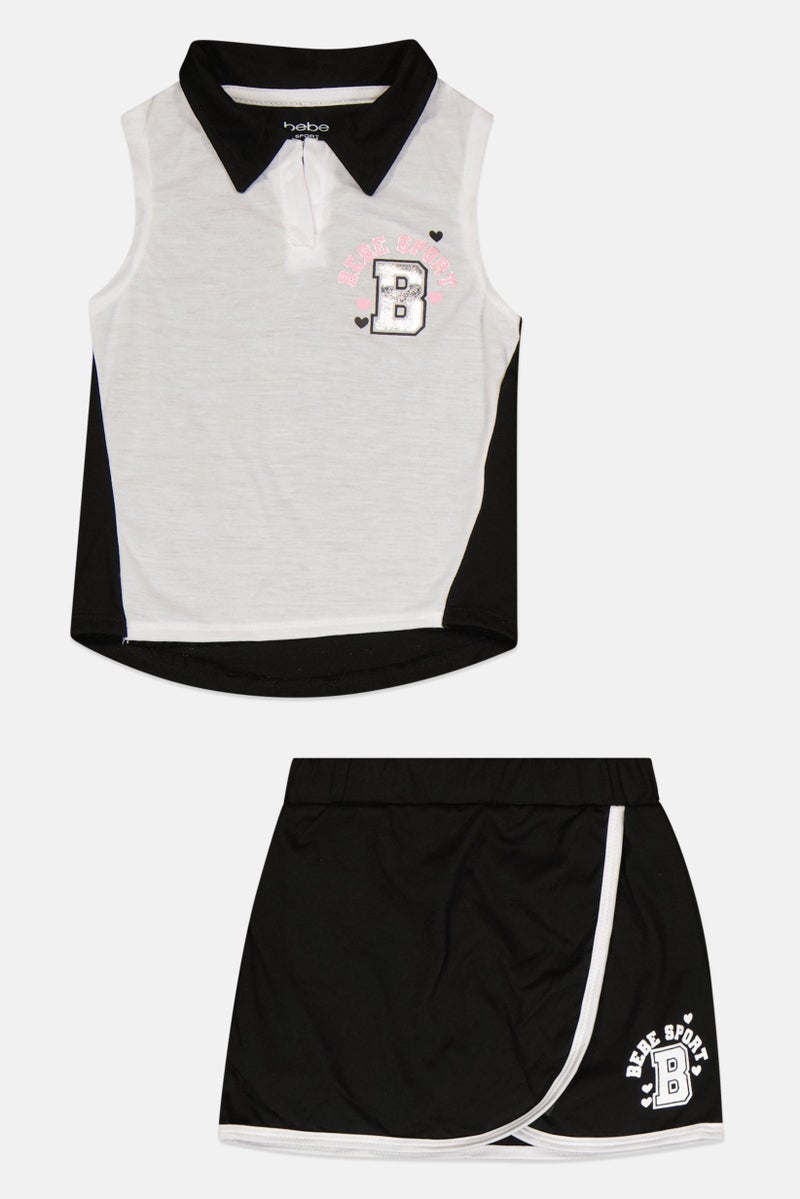 bebe Kids Girl 2 Pcs Brand Logo Outdoor Top And Skort Set, Multicolor - Image 3