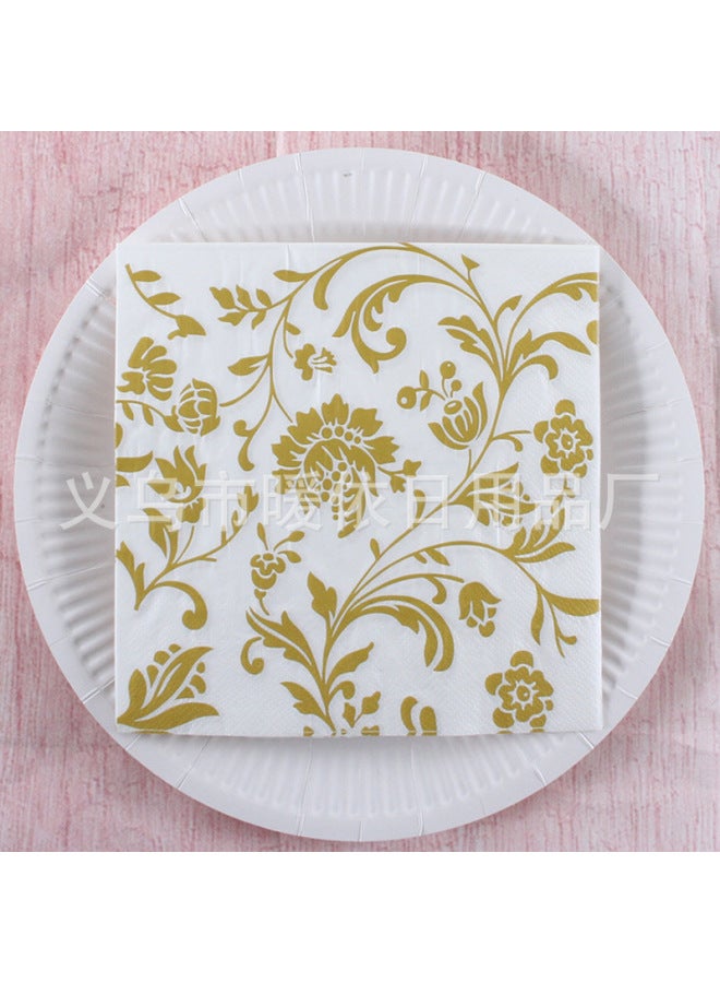 Printed Square Paper Party Decoration Vintage Napkin Household Napkin Western Restaurant Holiday Tableware Paper Towel-Color:Monochrome Printing-Specifications:Gold 4-20 Sheets - Image 1