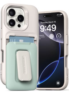 VRS Design D-Wallet Orb iPhone 16 PRO Case Cover Wallet [3 Card] Credit Holder Slot [Semi Automatic] Built-in [Kickstand] - Marine Green  - Image 1