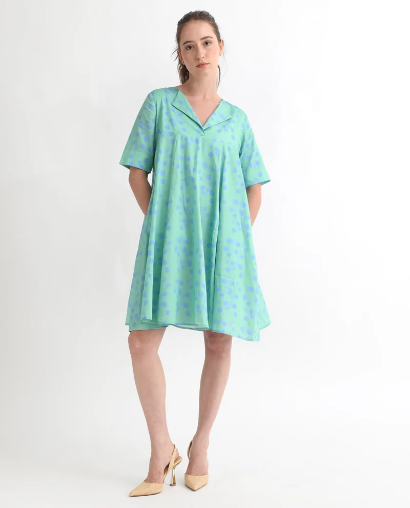 Rareism Women's Playful Polka Dots Circular Flare Dress