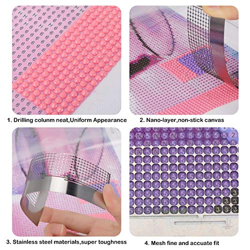 Mwoot 5D Diamond Pasted Painting Ruler and Adjustment Fix Tool, DIY Stainless Steel Diamond Art Painting Mesh Ruler with 360 Blank Grids (141mm) - Image 2