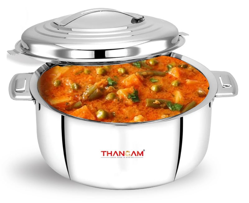 Thangam Stainless Steel Double Wall Insulated Casserole 3500ml, Hot Pot for Roti-Rice-Gravy-Curry, Silver Hot Box with Steel Lid, Retains Temperature- 3.5 litres | Silver - Image 1