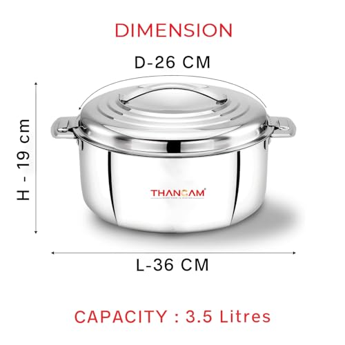 Thangam Stainless Steel Double Wall Insulated Casserole 3500ml, Hot Pot for Roti-Rice-Gravy-Curry, Silver Hot Box with Steel Lid, Retains Temperature- 3.5 litres | Silver - Image 3