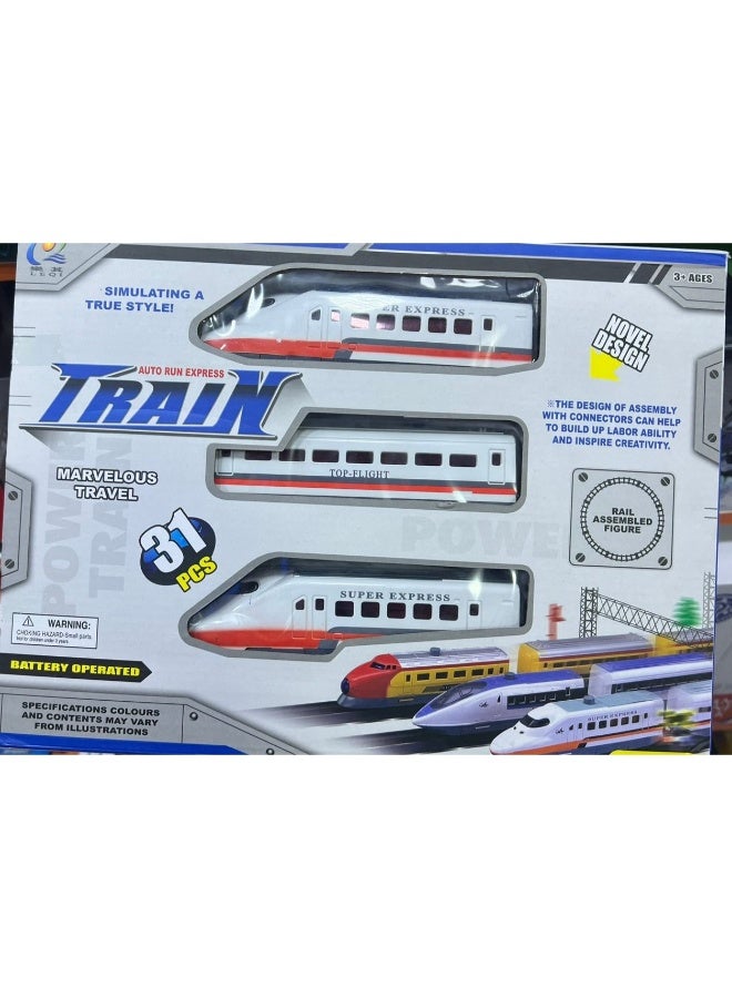 حديقة الألعاب قطار يعمل بالبطارية للأطفال - قطار لعبة كهربائي أبيض مزود بأضواء وأصوات، لعبة ركوب تفاعلية للتعلم المبكر والمرح