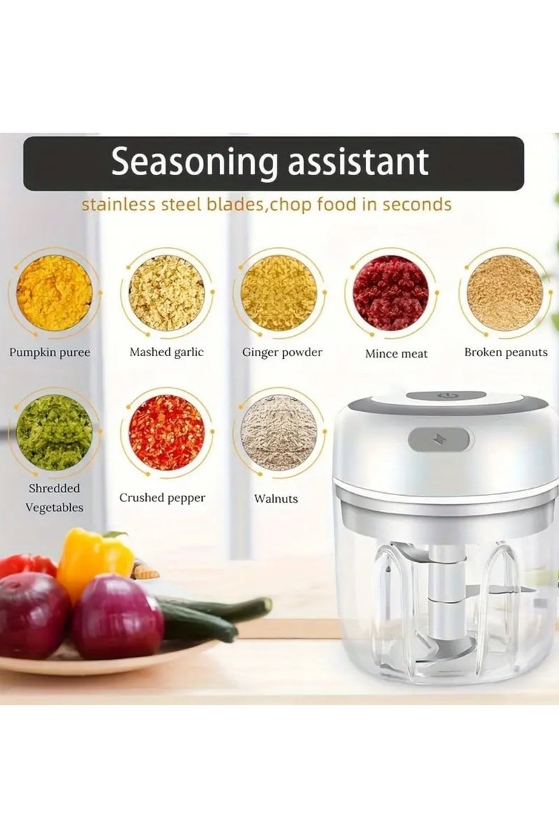 طقم 2 فرّامة ثوم كهربائية، سعة 250 مل، لفرم الخضروات، وفرّامة طعام صغيرة، مفرمة ثوم صغيرة تعمل بمنفذ USB، لفرم البصل والأطعمة، محضرة طعام محمولة بحجم صغير (أبيض وأخضر) - Image 1