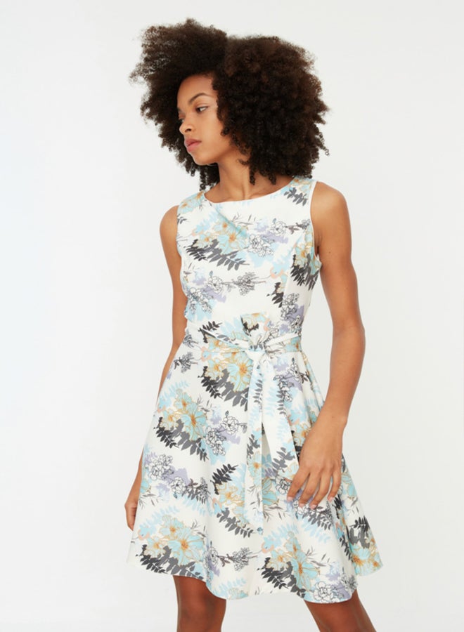 trendyol Multi Color Belted Waist Open Mini Woven Dress - Image 2