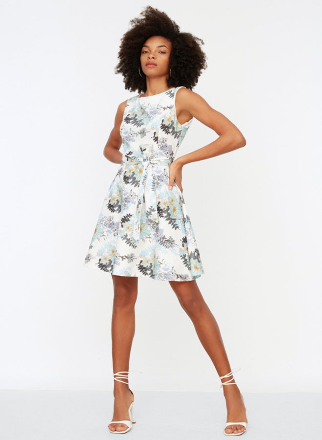 trendyol Multi Color Belted Waist Open Mini Woven Dress - Image 1
