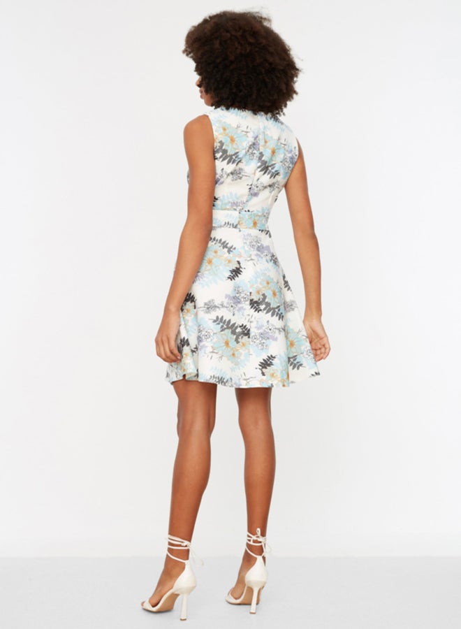 trendyol Multi Color Belted Waist Open Mini Woven Dress - Image 5
