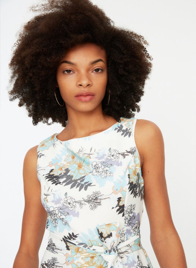 trendyol Multi Color Belted Waist Open Mini Woven Dress - Image 3