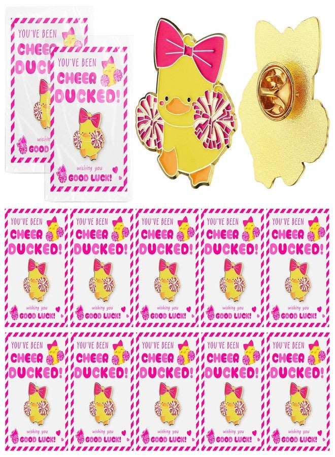 Quelay 24 Pack Cheer Team Gifts Bulk Cheerleader Duck Pins Brooches You've Been Cheer Ducked Tags Team Inspirational Gift Accessories for Teammates, 1.38 inches, enamel, no gemstone - Image 1