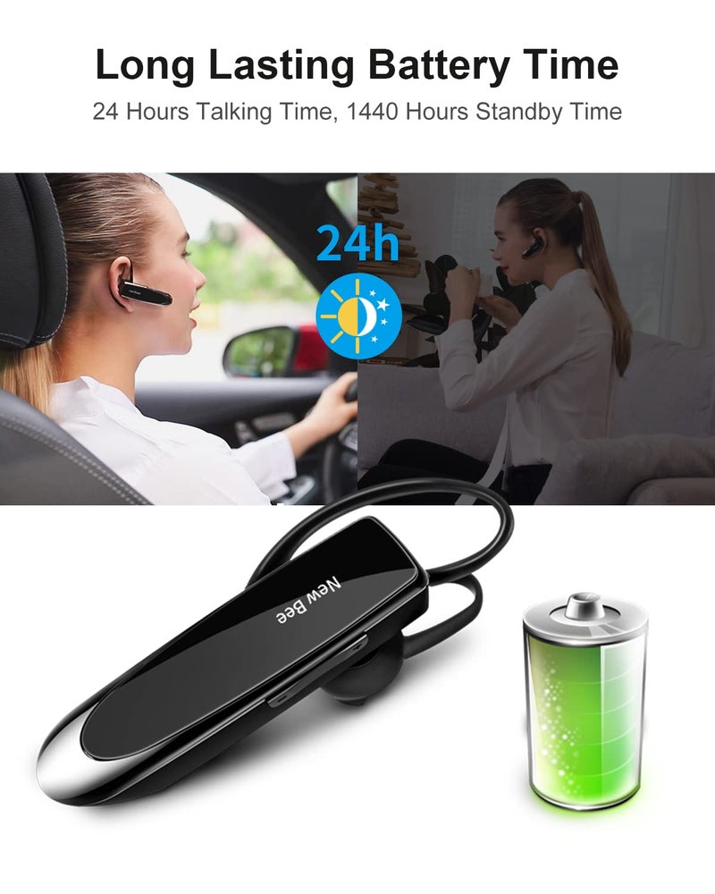 New Bee [2 Pack] Bluetooth Earpiece Wireless Handsfree Headset V5.0 24 Hrs Driving with Mic 60 Days Standby Bluetooth Headset for iPhone Android Samsung Driver - Image 3
