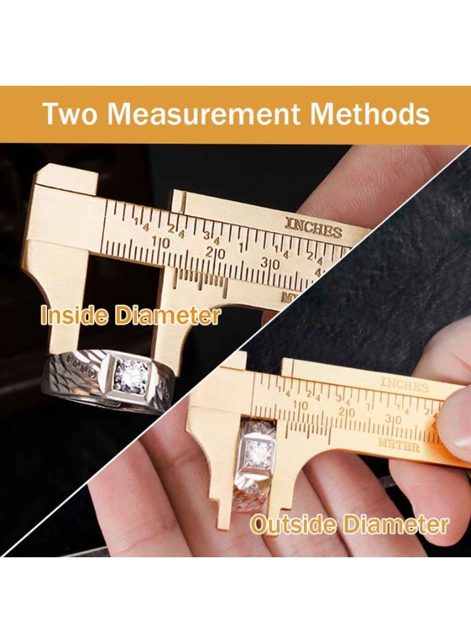 Brass Vernier Caliper,Double Scale Pocket Handy Caliper,Measuring Mini Tool,Sliding Gauge Metal Pocket Ruler,Caliper Measuring Tool with Inch/Millimeter,for Bead Wire Jewels Rings Measurement,0-4 Inch/0-100 mm - Image 4