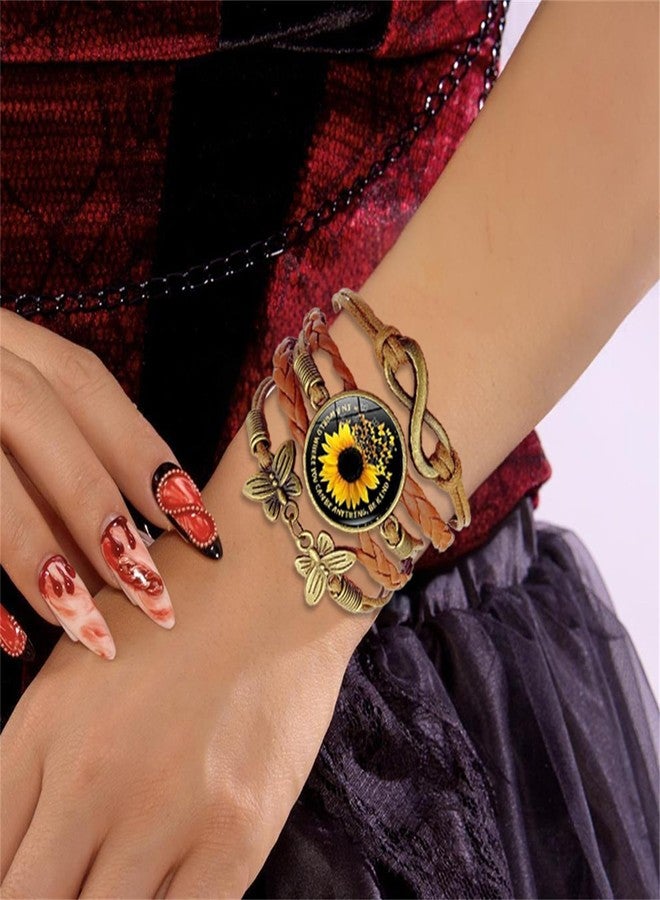 RLHRNDE Boho Sunflower Leather Bracelet for Women Handmade You are My Sunshine Friendship Bracelets Western Cowgirl Adjustable Woven Jewelry Gifts (Brown A) - Image 4