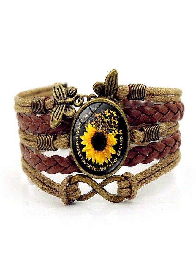 RLHRNDE Boho Sunflower Leather Bracelet for Women Handmade You are My Sunshine Friendship Bracelets Western Cowgirl Adjustable Woven Jewelry Gifts (Brown A) - Image 1