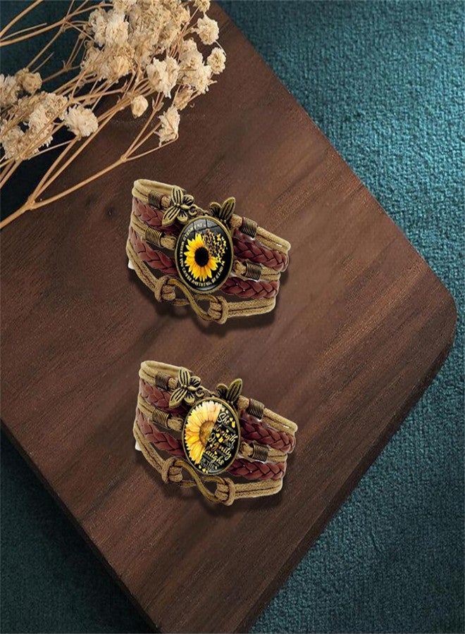 RLHRNDE Boho Sunflower Leather Bracelet for Women Handmade You are My Sunshine Friendship Bracelets Western Cowgirl Adjustable Woven Jewelry Gifts (Brown A) - Image 5