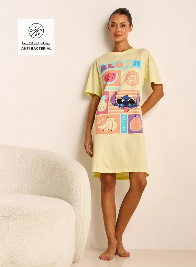 سبلاش فيڤ فستان نوم بطبعة غرز بياقة مستديرة