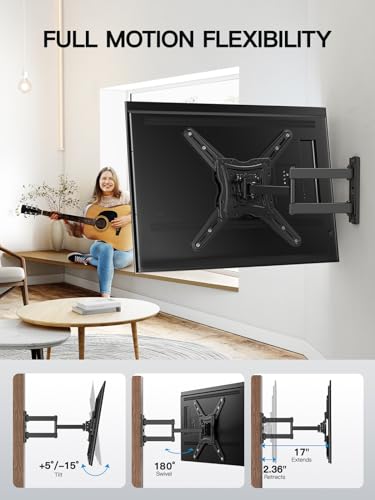 Pipishell Full Motion TV Wall Mount for 26-65 inch Flat or Curved TVs up to 77 lbs, TV Bracket Wall Mount with Articulating Arms, Extension, Tilt, Swivel, Leveling, Max VESA 400x400mm, PIMF7 - Image 5