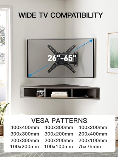 Pipishell Full Motion TV Wall Mount for 26-65 inch Flat or Curved TVs up to 77 lbs, TV Bracket Wall Mount with Articulating Arms, Extension, Tilt, Swivel, Leveling, Max VESA 400x400mm, PIMF7 - Image 2