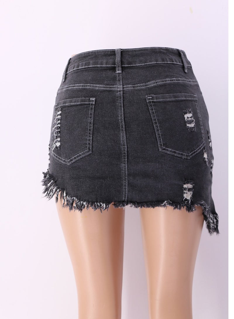 Loquat Ripped Women's Denim Irregular Short Skirt  - Image 2