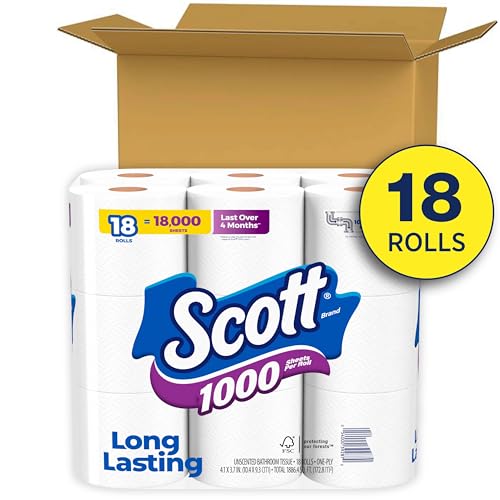 Scott 1000 Toilet Paper, 18 Rolls, Septic-Safe, 1-Ply Toilet Tissue - Image 2