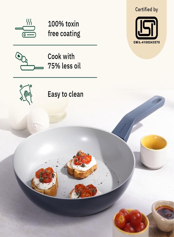 Ember Cookware Arcilla Ceramic Frying Pan 24cm | Non Stick Cookware | Non Toxic Pan | ISI Certified | Ceramic Fry Pan for Cooking | PFAS & PTFE Free | 5-Year Warranty | Blue - Image 2