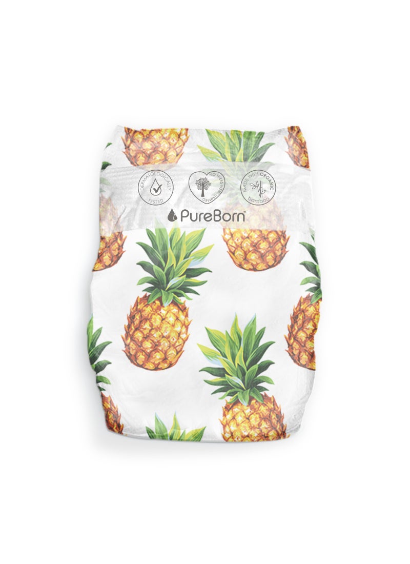 PureBorn Organic Bamboo Tape Style Diapers Pineapple Size 4 48 Diapers - Image 3