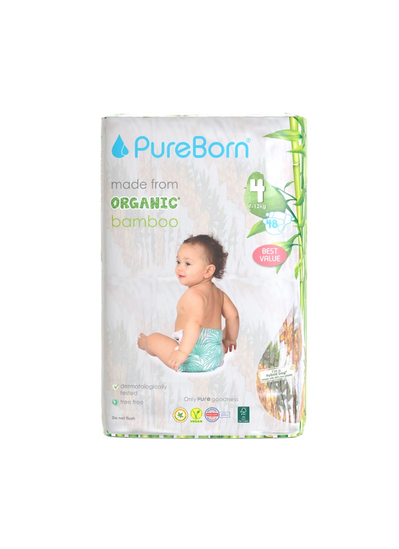PureBorn Organic Bamboo Tape Style Diapers Pineapple Size 4 48 Diapers - Image 1