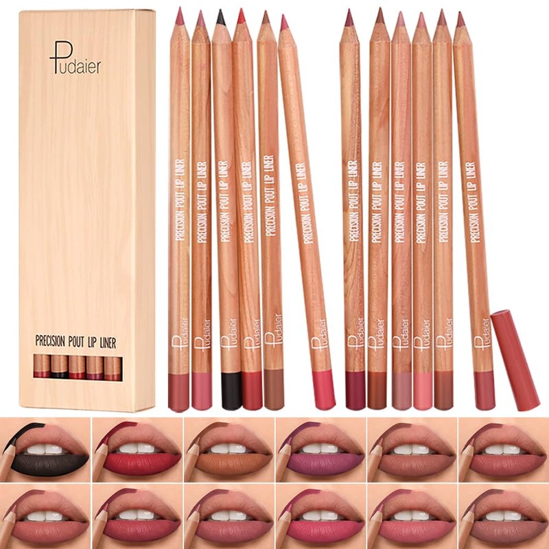 pudaier 12 Colors Lip Liner Set, Matte Finish Series Lip Liners Pen Kit for Women, Long Lasting Waterproof Smooth High Pigmented Lip Pencil for Daily Makeup (Set B) - Image 1