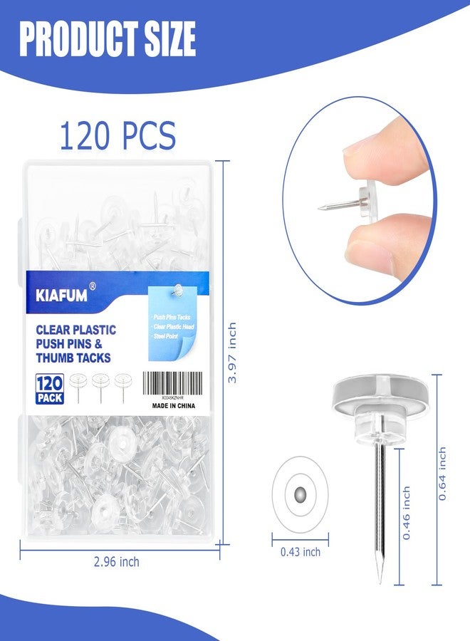 KIAFUM 120 Count Clear Push Pin Tacks, Premium Thumb Tacks Steel Point and Plastic Flat Head for Photo Wall, Bulletin Board, Home Office Use - Image 2