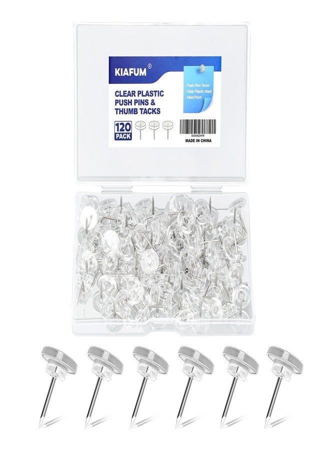 KIAFUM 120 Count Clear Push Pin Tacks, Premium Thumb Tacks Steel Point and Plastic Flat Head for Photo Wall, Bulletin Board, Home Office Use - Image 1
