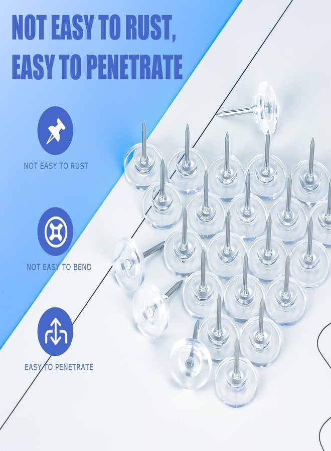 KIAFUM 120 Count Clear Push Pin Tacks, Premium Thumb Tacks Steel Point and Plastic Flat Head for Photo Wall, Bulletin Board, Home Office Use - Image 4