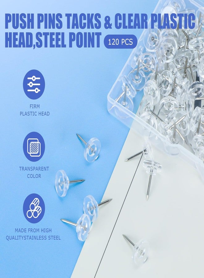 KIAFUM 120 Count Clear Push Pin Tacks, Premium Thumb Tacks Steel Point and Plastic Flat Head for Photo Wall, Bulletin Board, Home Office Use - Image 3