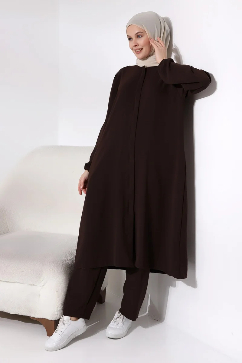 ايهفان Ikhwan Women's Hajj and Umrah Outfit Afghan Double Set Dark Brown