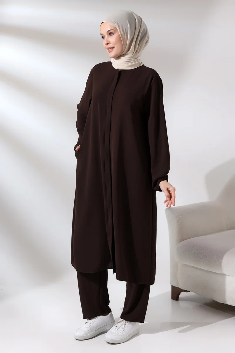 ايهفان Ikhwan Women's Hajj and Umrah Outfit Afghan Double Set Dark Brown